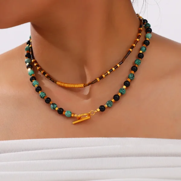 Necklace Set For Women Portrait Stainless Steel Colorful Nature Pearl Chain Beaded Luxury Jewelry Party Wedding Gift